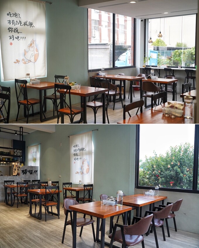 苗栗縣頭份市苗栗頭份貓咪中途餐廳「猫啊!!義式餐廳」,整體餐點平價又好吃,還能被幼貓們療癒~餐點激推濃濃蝦味鮮蝦義大利麵、墨魚燉飯、肉桂焦糖蘋果Pizza!