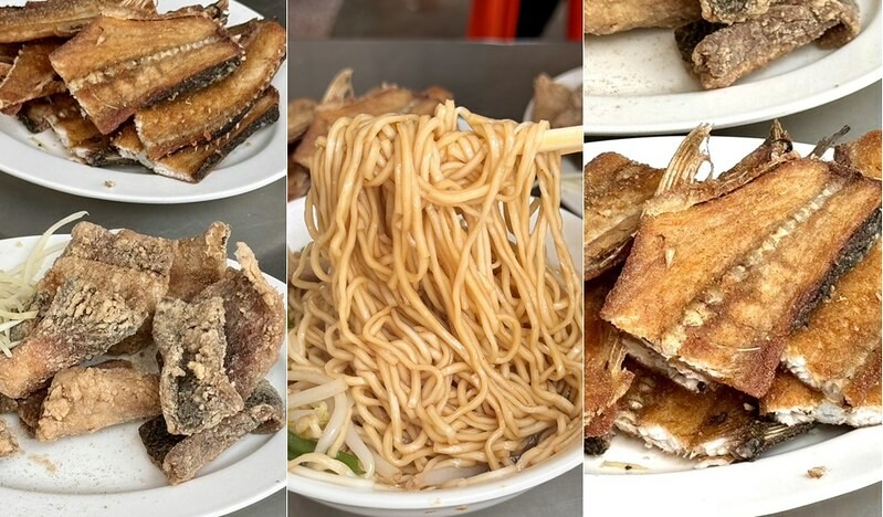 高雄鹽埕美食老字號「阿忠虱目魚粗米粉」，必吃豬油拌麵 炸魚皮、魚背骨。