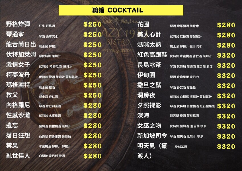 新竹縣竹東鎮新竹竹東LAZY 1983 餐酒館。這家可能是竹東酒類最多的餐酒館！ 串烤全烤不油炸！ (串烤.烤物物菜單營業時間地址電話) - 跟著踢小米吃喝玩樂趣