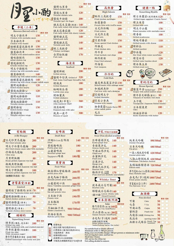 士林夜市巷弄居酒屋！月里小酌道地日式串燒居酒屋，明太子烏龍麵必吃。