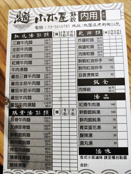 小木屋麵館 內用點單
