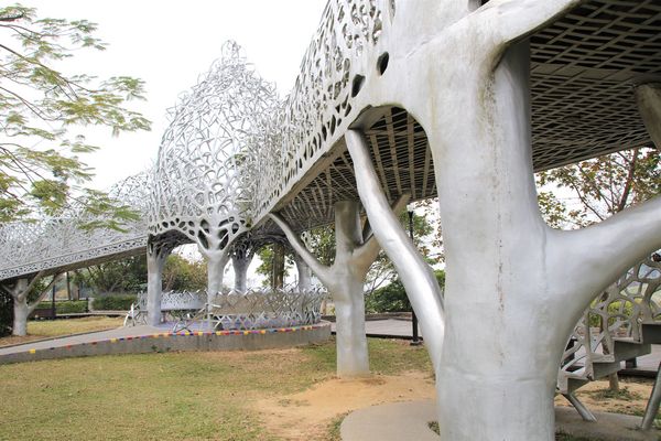 月影潭心:【嘉義景點】蘭潭風景區月影潭心-被荊棘包覆的奇妙感,銀白色的交織錯綜複雜設計,感覺好迷幻,夜間娛樂的約會精選地,充滿燦爛的幸福感