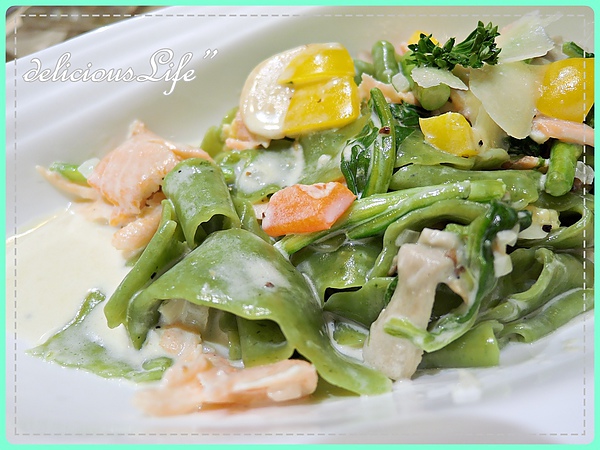 奶油菠菜燻鮭魚寬麵1