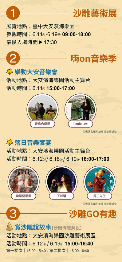 摩艾沙雕神秘的微笑，沙雕上望眼看世界，大安沙雕音樂季遊歷異國風情，一起看沙雕聽音樂！