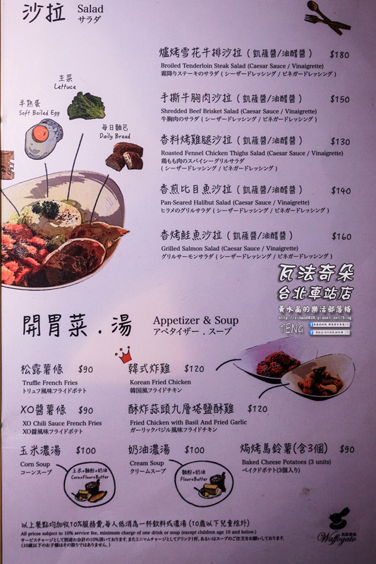 瓦法奇朵(台北車站店)｜台北市中正區補習街美式平價西餐廳；學生族、小資族省錢甲粗飽方案。