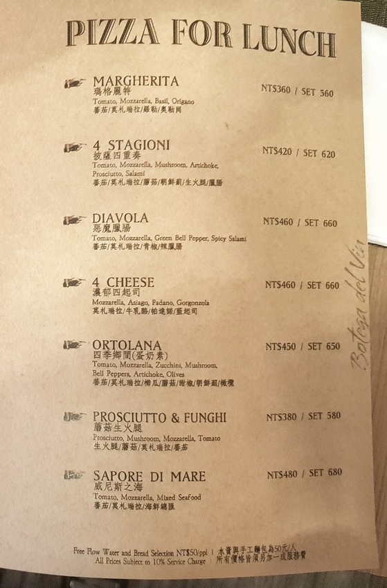 Botega del vin菜單