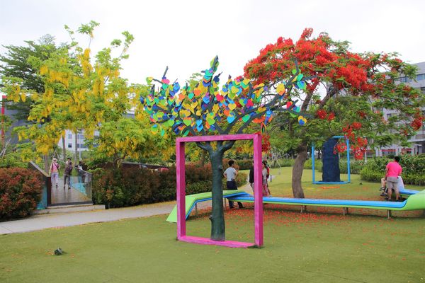 幾米許諾之地：【台南景點】幾米公園願望盛開~許諾之地，鳳凰花與阿勃勒及愛心樹三樹花交疊的特殊景觀