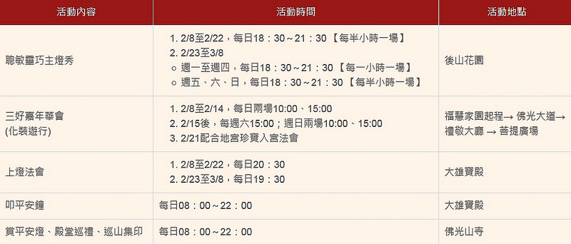 彿光山活動時間表-1 彿光山活動時間表-1