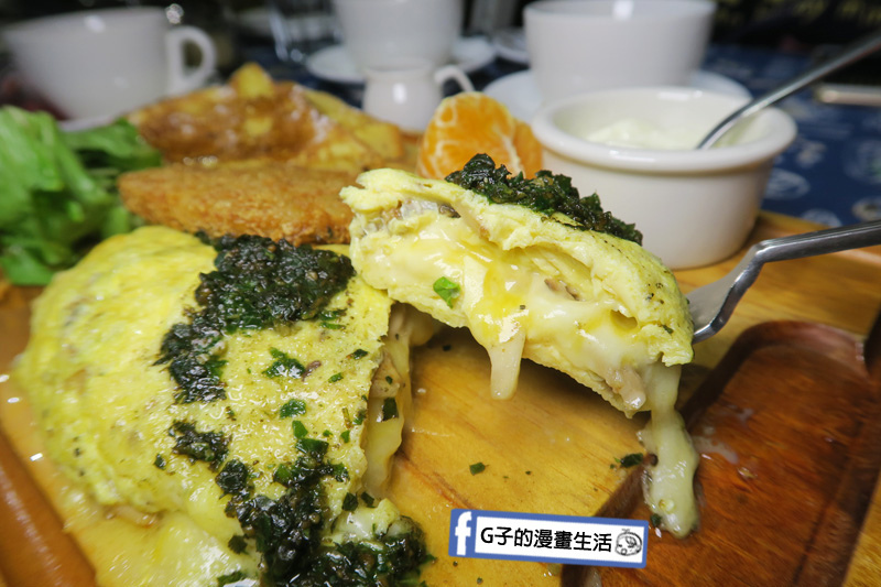 永和肥禿子美式餐廳-早午餐 青醬野菇雞肉歐姆蛋