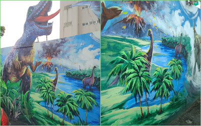 侏儸紀3D立體彩繪[內壢國民小學] 彩繪牆又出新招~財神爺彩繪來啦!!
