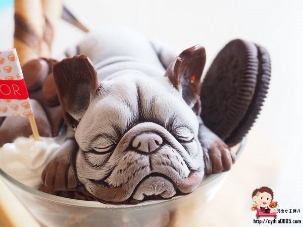 桃園中壢美食-星諾文創咖啡-超逼真的法鬥巧克力冰淇淋來了，怎麼可以吃狗狗~ @民宿女王芽月-美食.旅遊.全台趴趴走