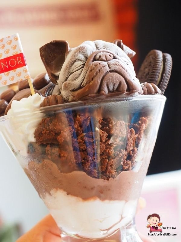 桃園中壢美食-星諾文創咖啡-超逼真的法鬥巧克力冰淇淋來了，怎麼可以吃狗狗~ @民宿女王芽月-美食.旅遊.全台趴趴走