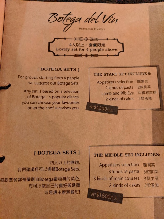 Botega del Vin 菜單