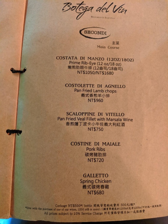 Botega del Vin 菜單