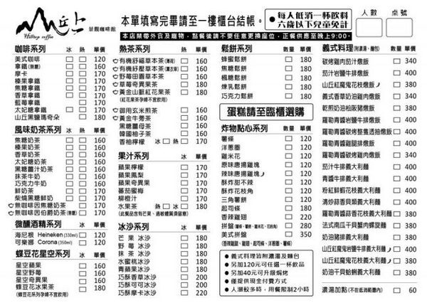 山丘上景觀咖啡館：【新竹 湖口】【景觀餐廳】【山丘上景觀咖啡館】海琴海風格景觀餐廳(菜單)