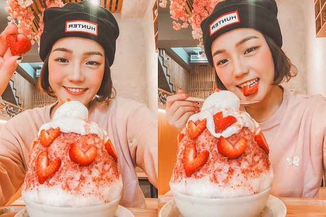 高雄冰屋Ｘ台南銀波布丁。整顆手工布丁加超人氣草莓刨冰