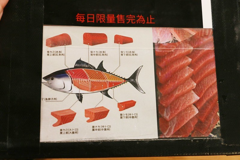 東港美食/華僑市場『東港曾鮮生魚片黑鮪魚專賣店』愛玩客推薦，每日限量，黑鮪魚豪華刺身拼盤(金三角、上腹、中腹、後腹、皮油、赤身)一次滿足！