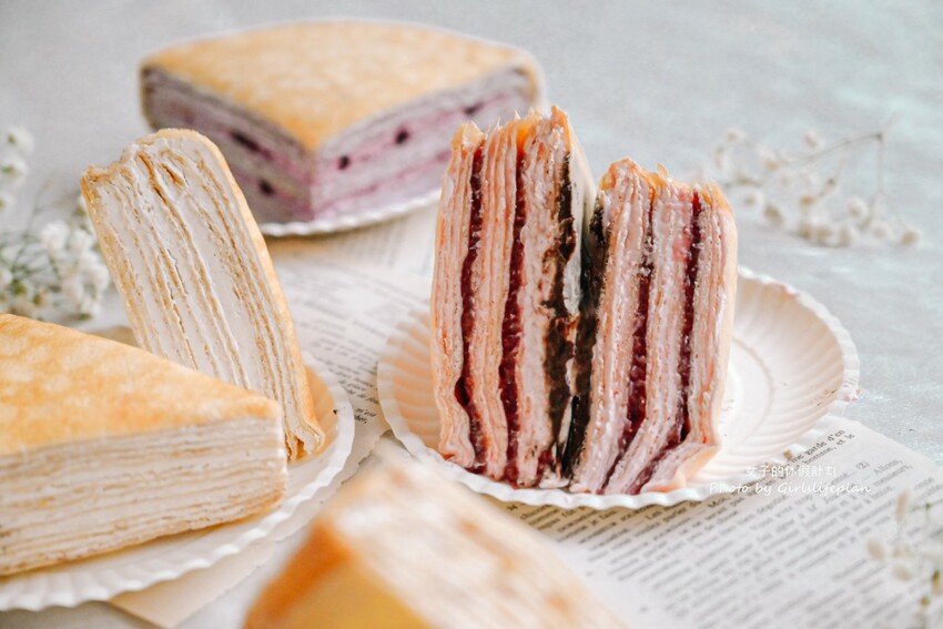 千層蛋糕第一品牌!千層蛋糕口味多達20種可以4拼或8拼,一片不到85元有夠平價