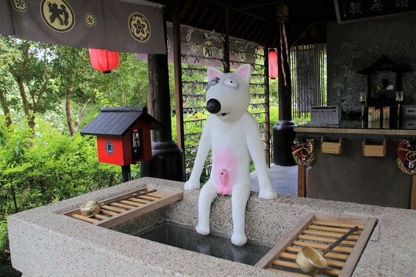 妖怪創界-糖狗村：【南投景點】妖怪創界糖狗村，園區內的舞獅鼓、守護犬神社、盒藍人、達爾文機器人和還未開放的孟婆湯屋及教堂，門票250元的糖狗村護照，可全額不分區抵用