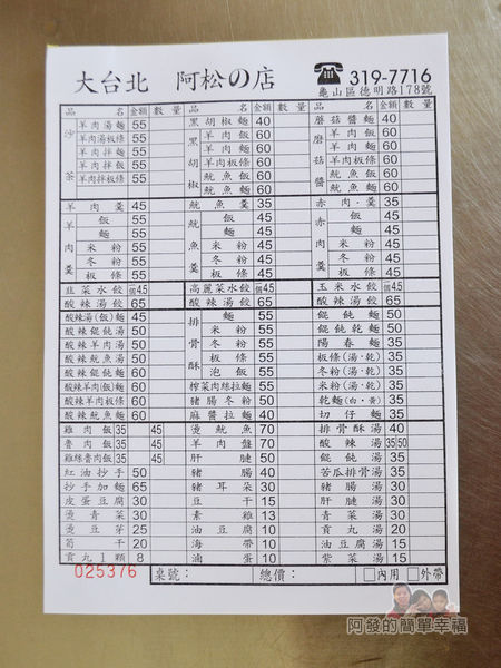 大台北阿松的店05-菜單