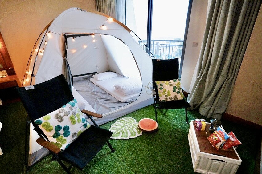 新北親子住宿推薦｜福容大飯店淡水漁人碼頭POPA露營主題房，
