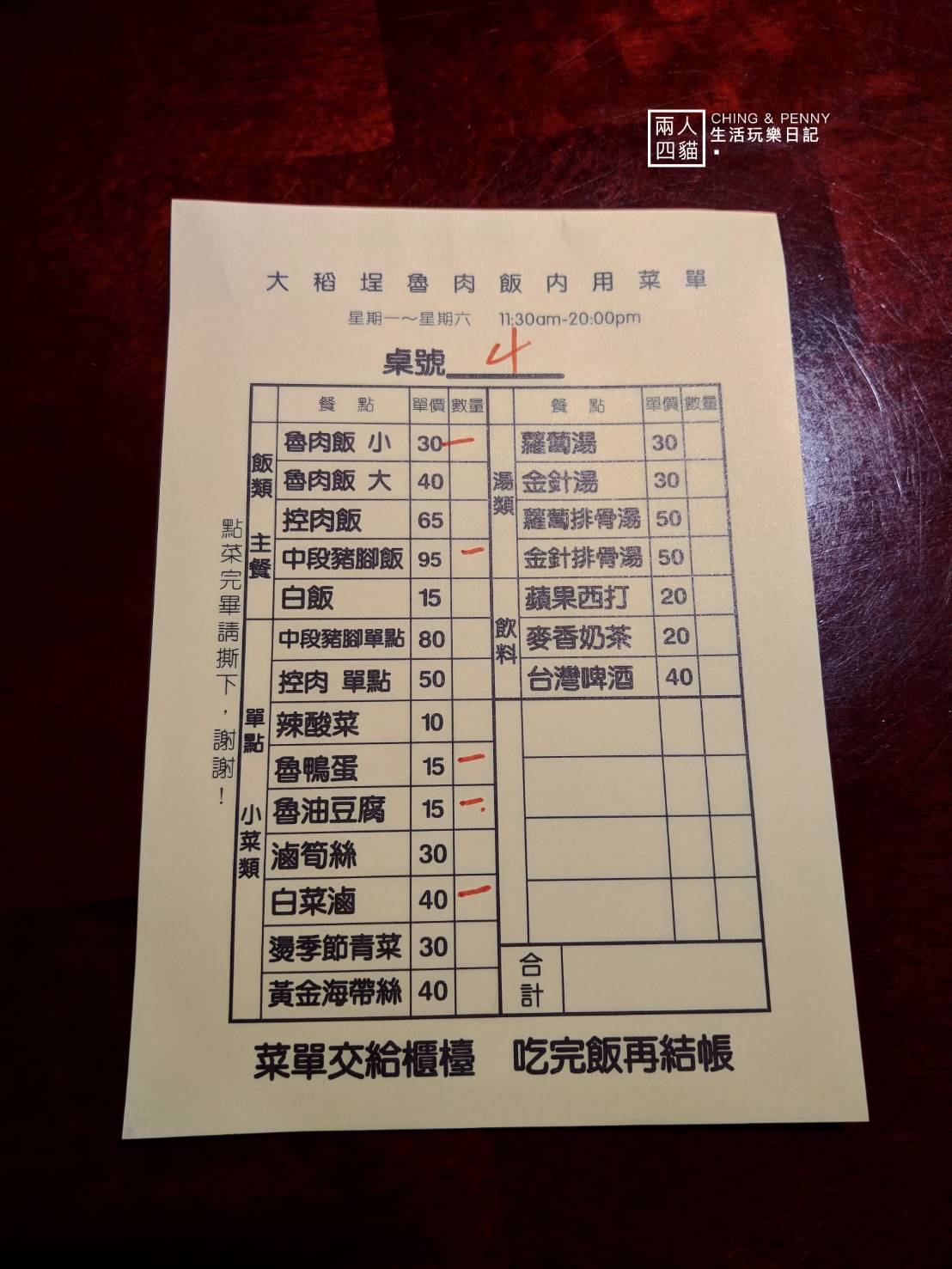 大稻埕滷肉飯菜單