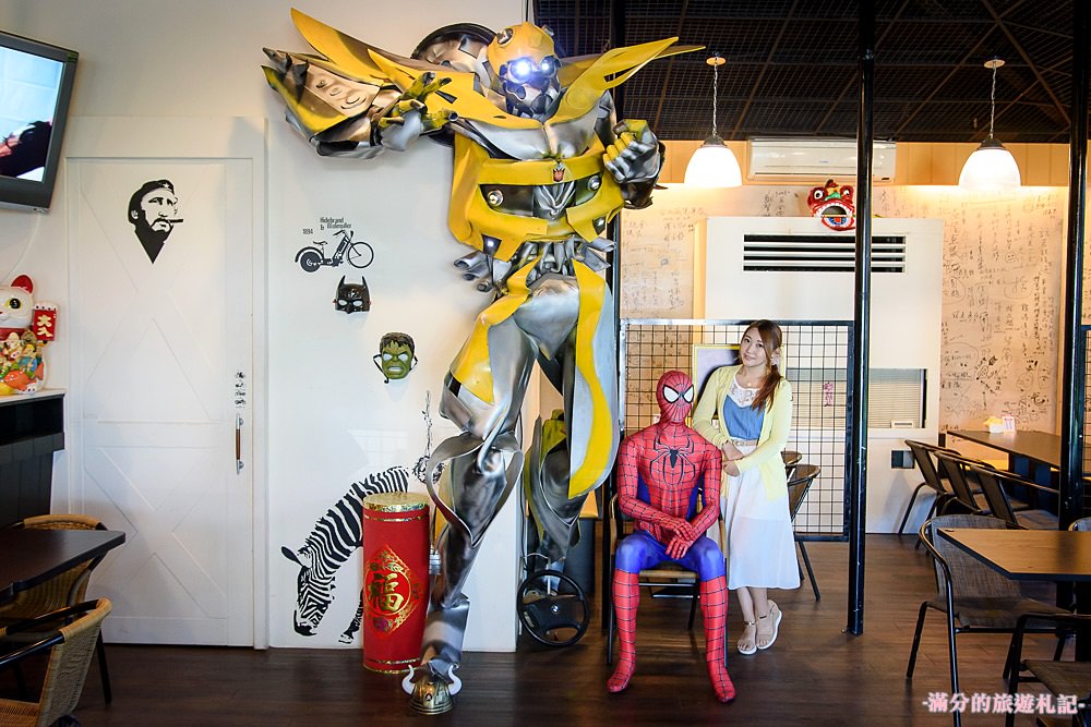 新竹新豐美食》東尼High Line咖啡館 新豐下午茶 變形金剛&蜘蛛人同台登場超亮眼 - 滿分的旅遊札記