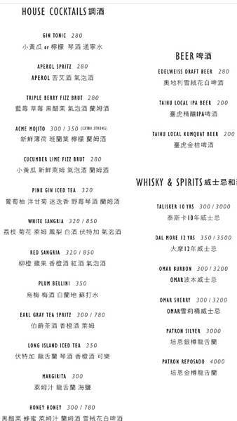 ACME Breakfast CLUB晚餐菜單