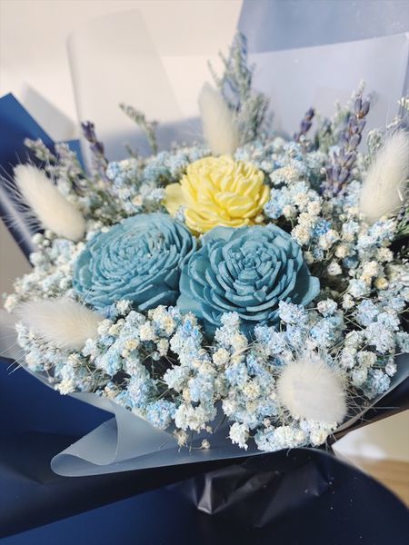 台北質感花店推薦,乾燥花束藍色特寫.JPG
