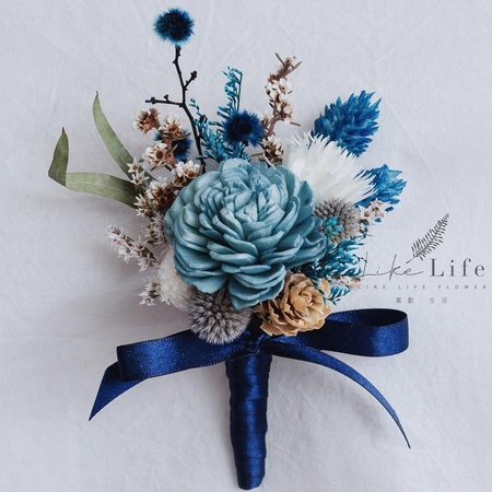 伴郎胸花乾燥花,藍色設計,伴郎乾燥花胸花.jpg