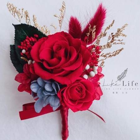 新郎胸花乾燥花喜氣紅色,主婚人胸花,新郎胸花.jpg