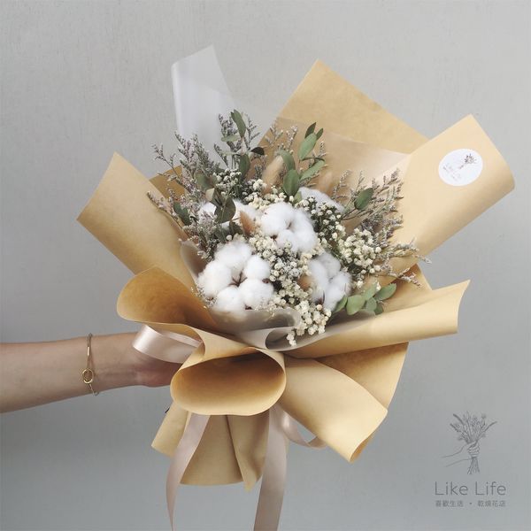 棉花花束台北乾燥花店,木棉花乾燥花束