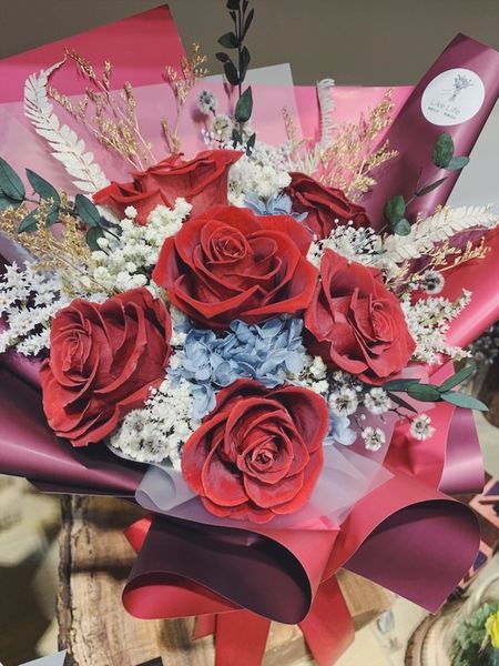 台北質感花店推薦,紅色永生玫瑰花花束,永生花推薦.JPG