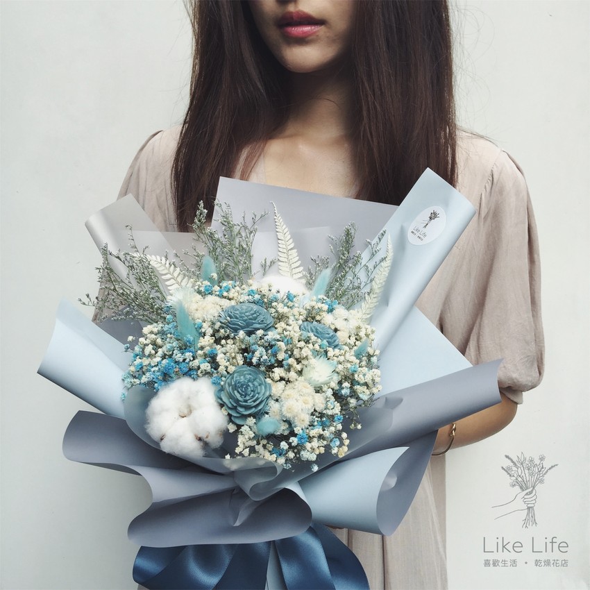 韓式乾燥花束藍色,台北乾燥花店,喜歡生活乾燥花店