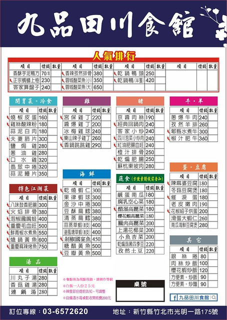 九品田菜單