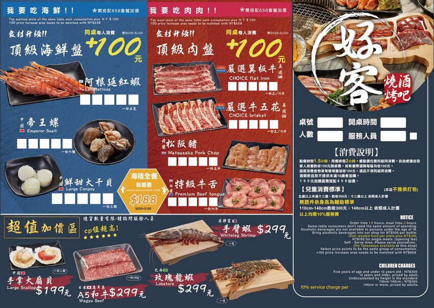 好客燒烤-台南Focus店~全新菜單上市，一口價吃安格斯牛+60種食材火烤兩吃吃到飽，加188元頂級肉品+海鮮無限量供應!! - 台南好Food遊