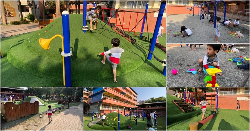 隱身校園內的人工草皮、人工沙池玩樂放電好地方,正義國小兒童遊戲場