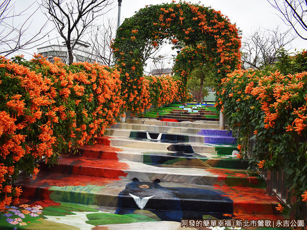 永吉公園15-炮仗花拱門階梯由下而上視角.JPG