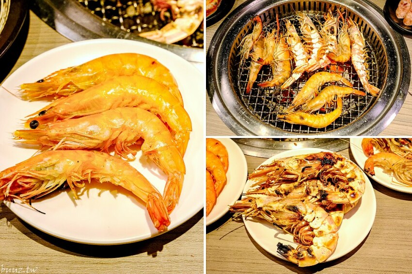 炭火燒肉上百種食材吃到飽,羊角炭火燒肉猛點和牛、牛舌、紅蝦就夠本,生魚片、牡蠣也隨你吃!