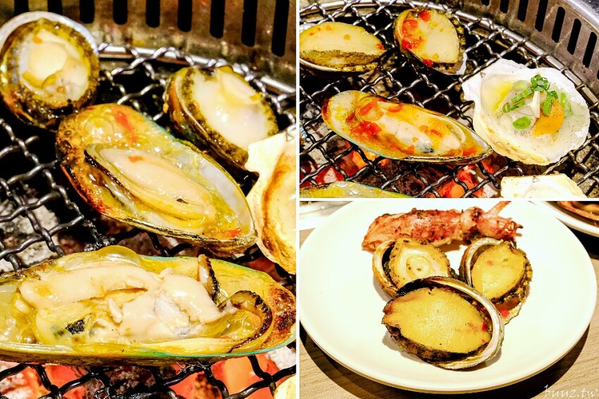 炭火燒肉上百種食材吃到飽,羊角炭火燒肉猛點和牛、牛舌、紅蝦就夠本,生魚片、牡蠣也隨你吃!