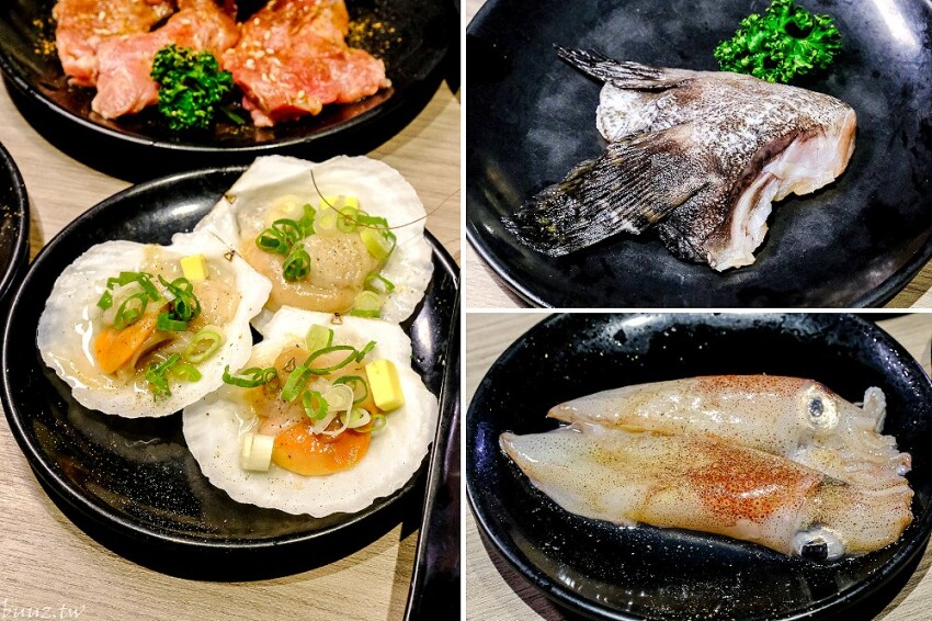 炭火燒肉上百種食材吃到飽,羊角炭火燒肉猛點和牛、牛舌、紅蝦就夠本,生魚片、牡蠣也隨你吃!