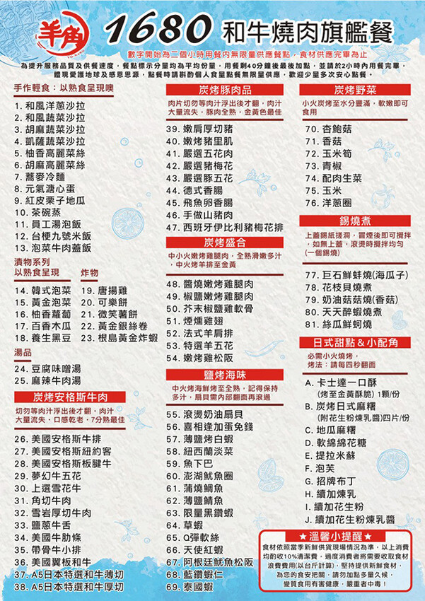 伊比利豬排、和牛、現撈泰國蝦，羊角炭火燒肉吃到飽，百種食材加冰淇淋通通吃到飽！