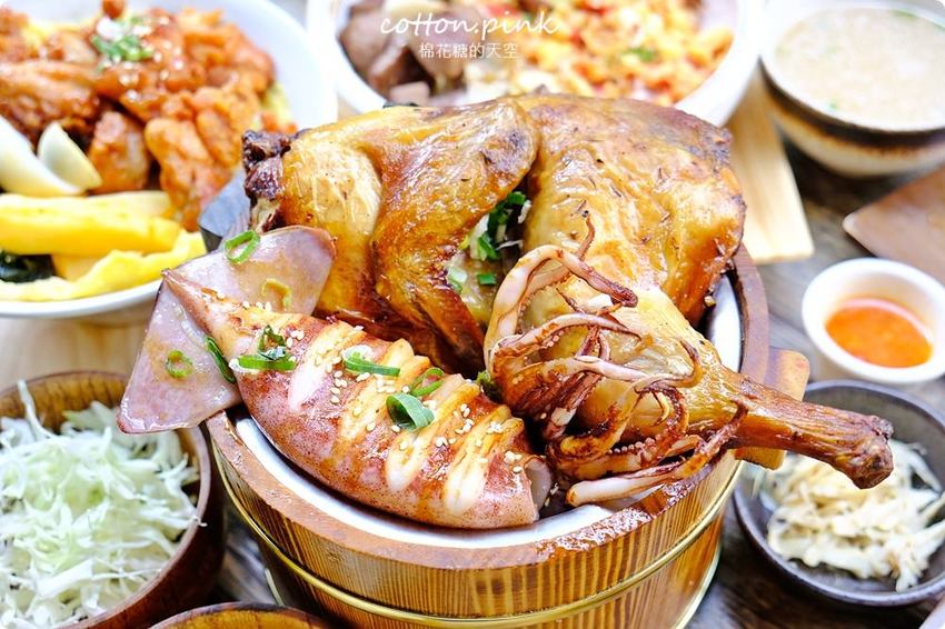 模範街浮誇系丼飯-半隻烤雞直接上桌不囉嗦，沐丼餐點大升級～小菜、生菜、飲料吃到飽！