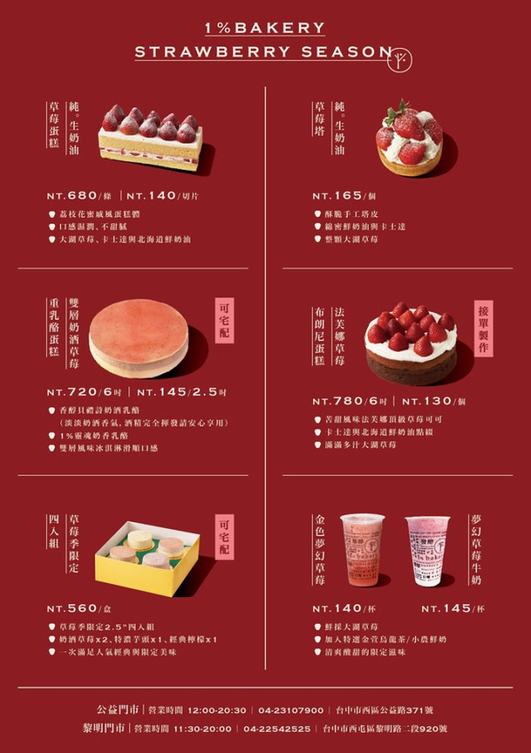 台中甜點美食1%bakery乳酪蛋糕台中黎明草莓季限定