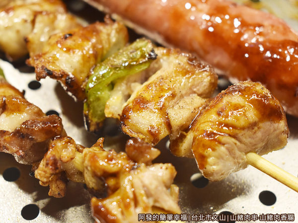 景美夜市山豬肉串香腸09-烤肉串特寫.JPG