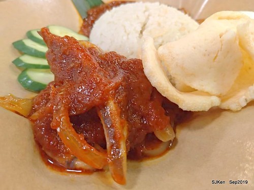 Malaysia traditional dishes --- Nasi Lemak,Coconut rice with spicy squid,cucumber, boiled egg & onion , Mr.cheekopitiam, Food court at Eslite bookstore Department store, Taipei, Taiwan, SJKen, Sep 7, 2019