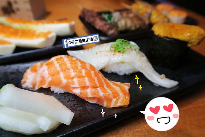 永和弄爹串燒居酒屋.鮭魚肚握壽司.比目魚鰭邊肉握壽司.海膽軍艦