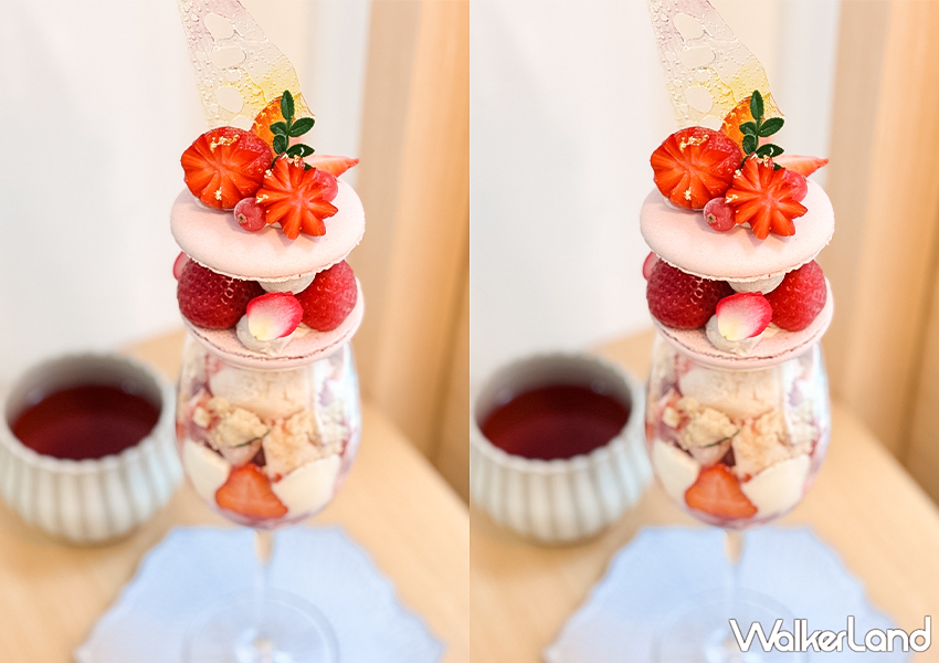 ▲▼ 台北咖啡廳「添糖法式甜點 Le Ciel」推薦菜單：粉紅泡泡草莓水蜜桃芭菲 $720/ WalkerLand窩客島 蕭芷琳 拍攝