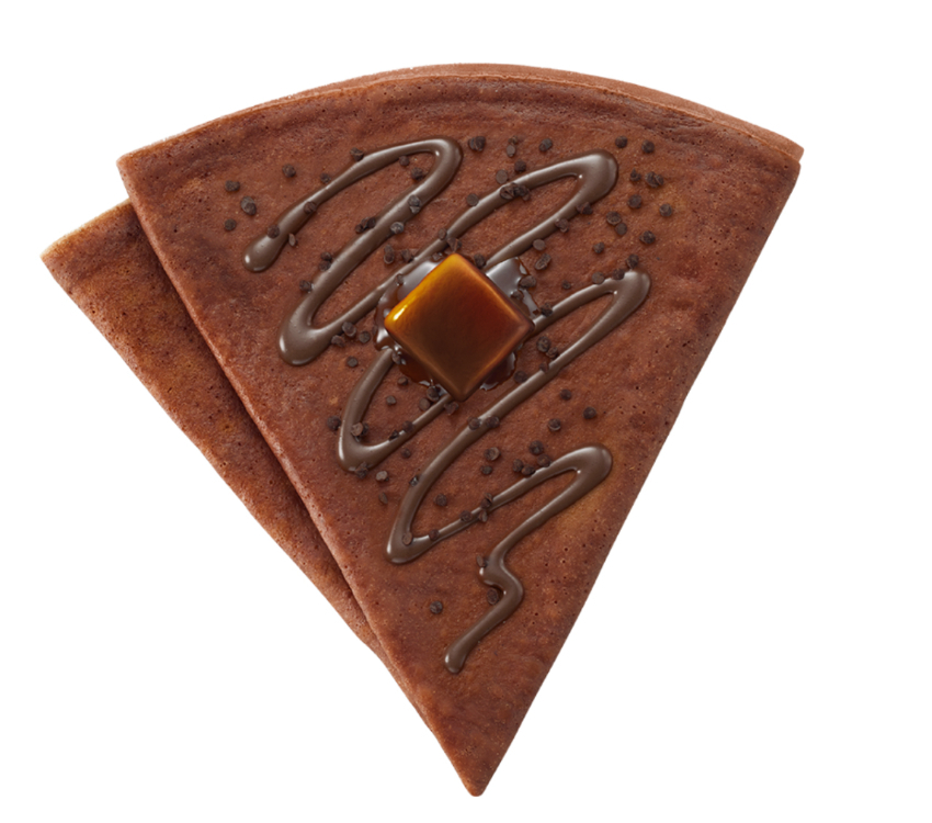 ▲使用融入巧克力奶油的麵皮，加上巧克力碎片和濃郁的巧克力醬。