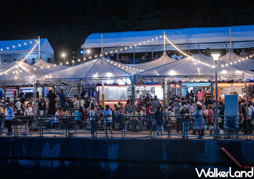 ▲關渡貨櫃市集夜間點燈超愜意 / 台北水利處 提供、WalkerLand窩客島整理